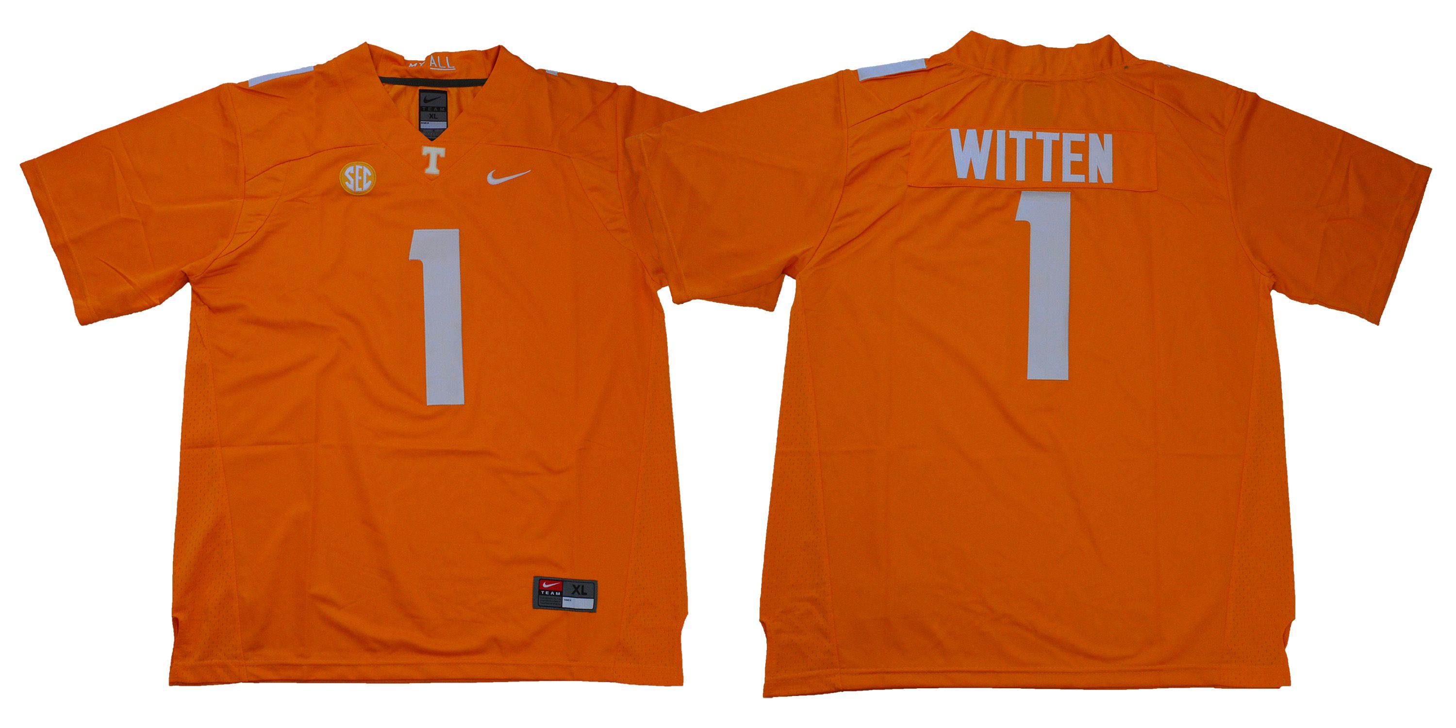 Men Tennessee Volunteers 1 Witten Orange Nike NCAA Jerseys